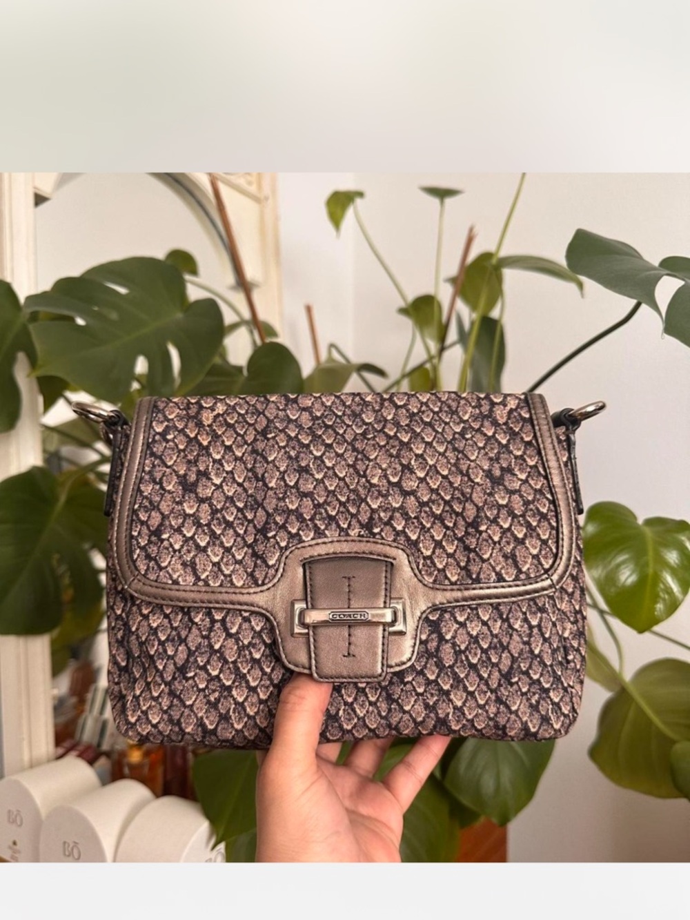Coach mini Metallic Taupe Snake print Bag